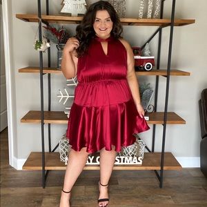 Arula 3XL Red Satin Key Hole Dress